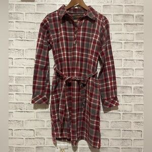 NWOT Women’s Flyshacker red/gray plaid long sleeve flannel tie waist dress, M